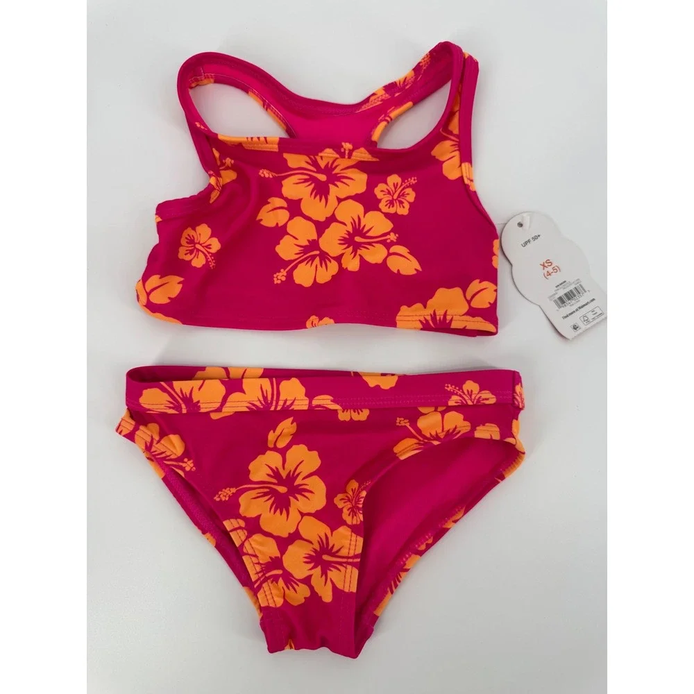 Wonder Nation Girls Pink Bikini Swimsuit Set UPF‎ 50+ XS 4-5